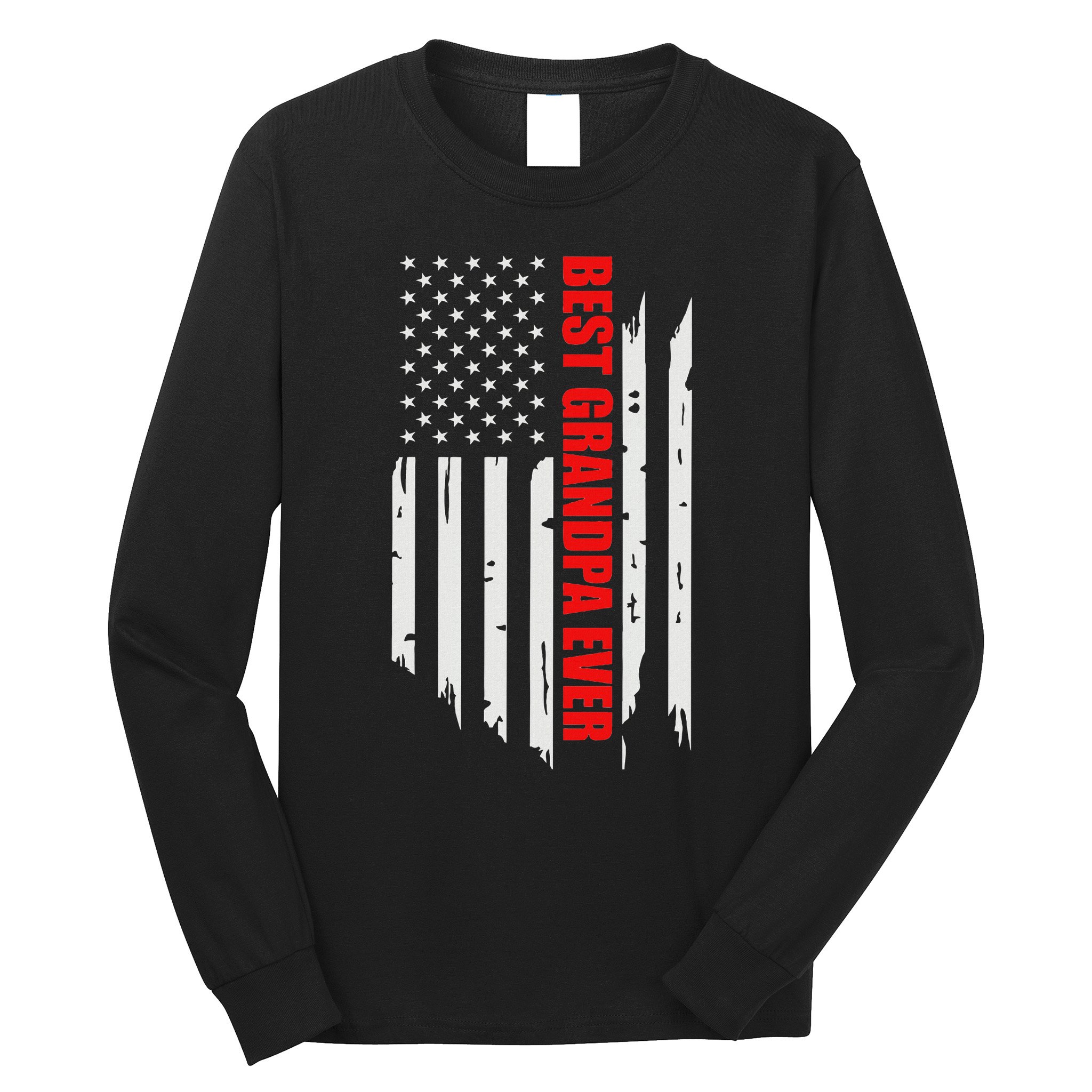 Best Grandpa Ever Vintage American Flag Long Sleeve Shirt