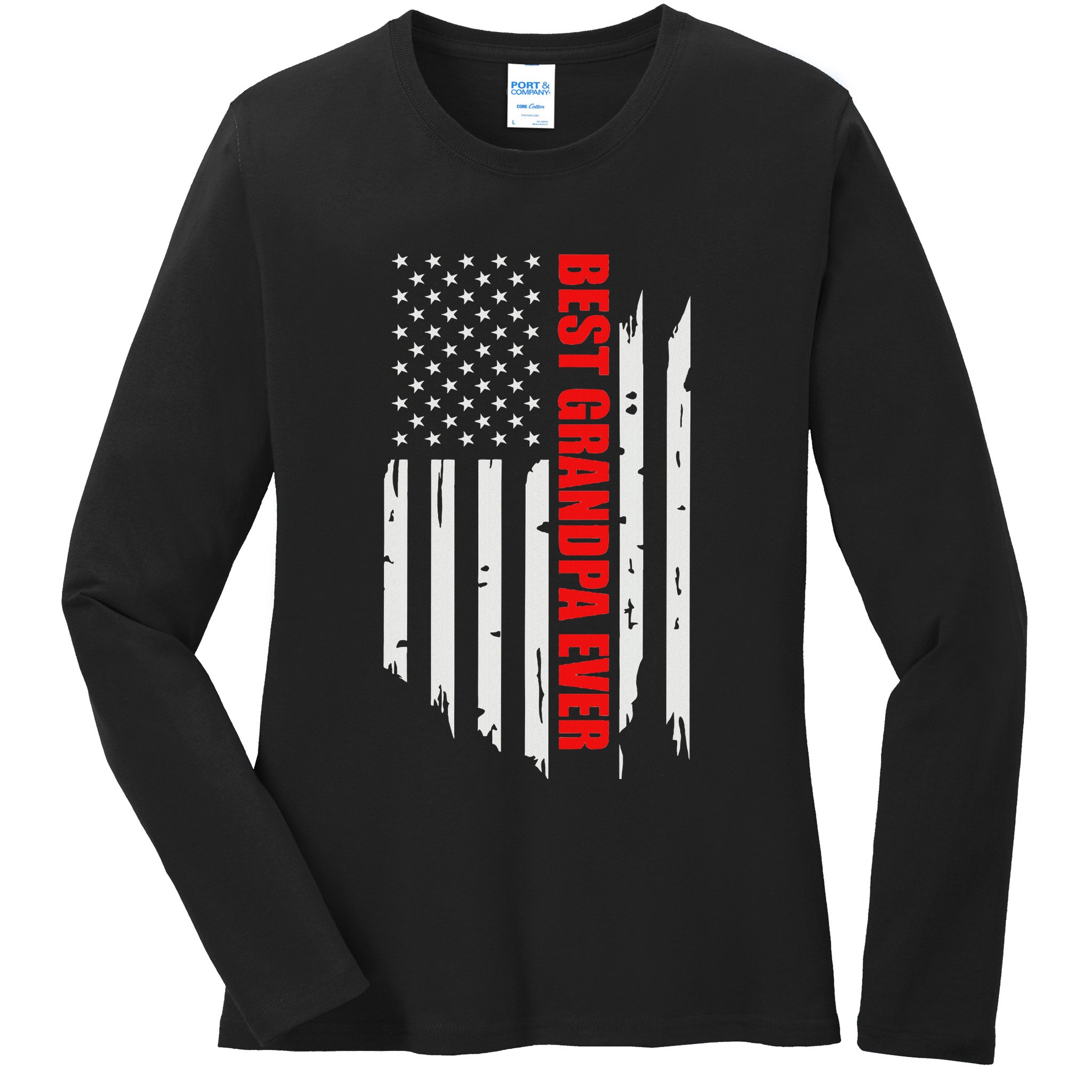 Best Grandpa Ever Vintage American Flag Ladies Long Sleeve Shirt