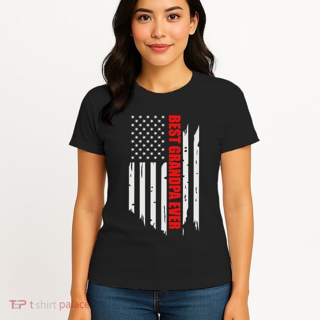Best Grandpa Ever Vintage American Flag Womens T-Shirt