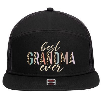 Best Grandma Ever Gifts Leopard Print Mothers Day 7 Panel Mesh Trucker Snapback Hat