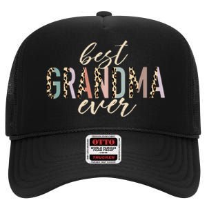 Best Grandma Ever Gifts Leopard Print Mothers Day High Crown Mesh Back Trucker Hat