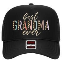 Best Grandma Ever Gifts Leopard Print Mothers Day High Crown Mesh Back Trucker Hat