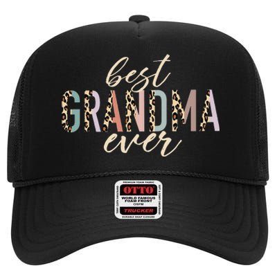 Best Grandma Ever Gifts Leopard Print Mothers Day High Crown Mesh Back Trucker Hat