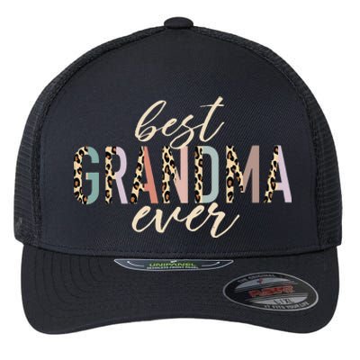 Best Grandma Ever Gifts Leopard Print Mothers Day Flexfit Unipanel Trucker Cap