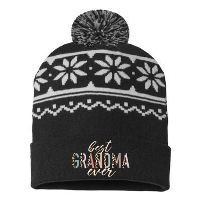 Best Grandma Ever Gifts Leopard Print Mothers Day USA-Made Snowflake Beanie