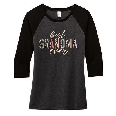 Best Grandma Ever Gifts Leopard Print Mothers Day Women's Tri-Blend 3/4-Sleeve Raglan Shirt