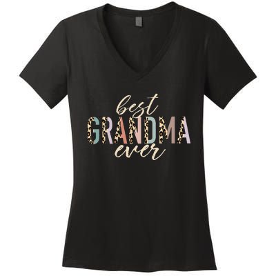 Best Grandma Ever Gifts Leopard Print Mothers Day Women's V-Neck T-Shirt