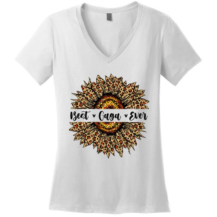 Best Gaga Ever Sunflower Gaga Mothers Day Gifts Women's V-Neck T-Shirt