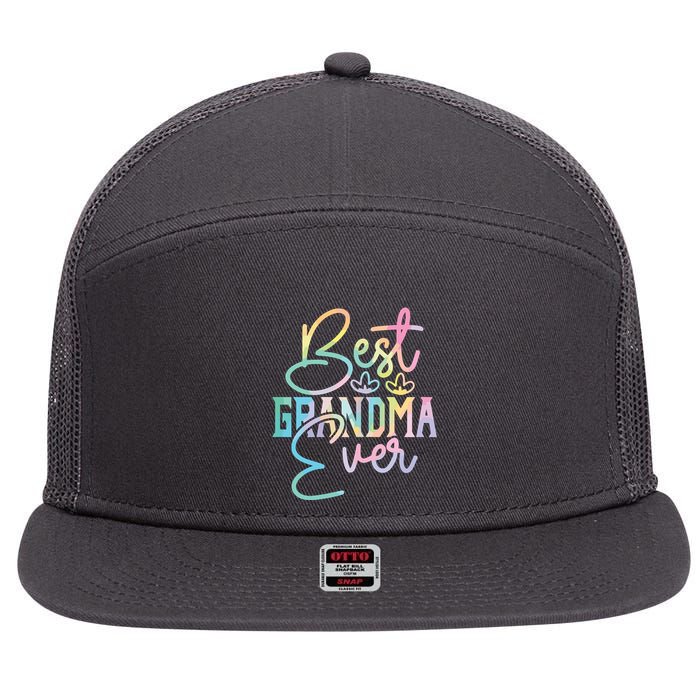 Best Grandma Ever Happy Grandparents Day Tie Dye 7 Panel Mesh Trucker Snapback Hat