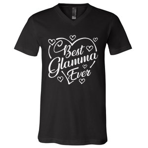 Best Glamma Ever Funny Heart Shape Mother's Day V-Neck T-Shirt