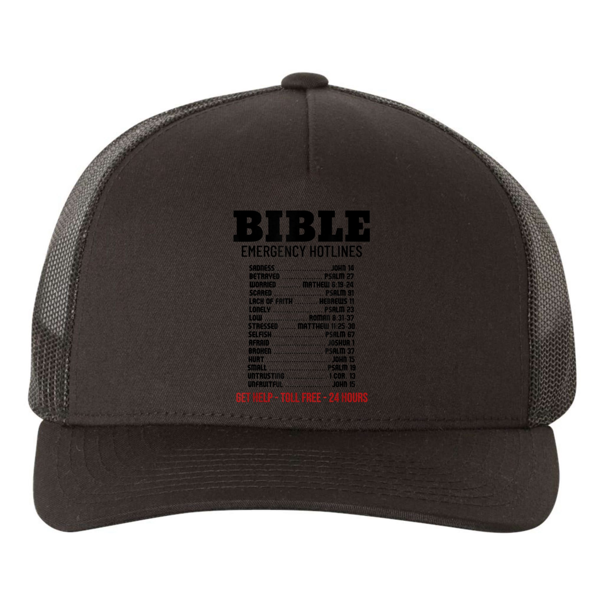 Bible Gifts Emergency Verse Numbers Scripture Hotline Yupoong Adult 5-Panel Trucker Hat