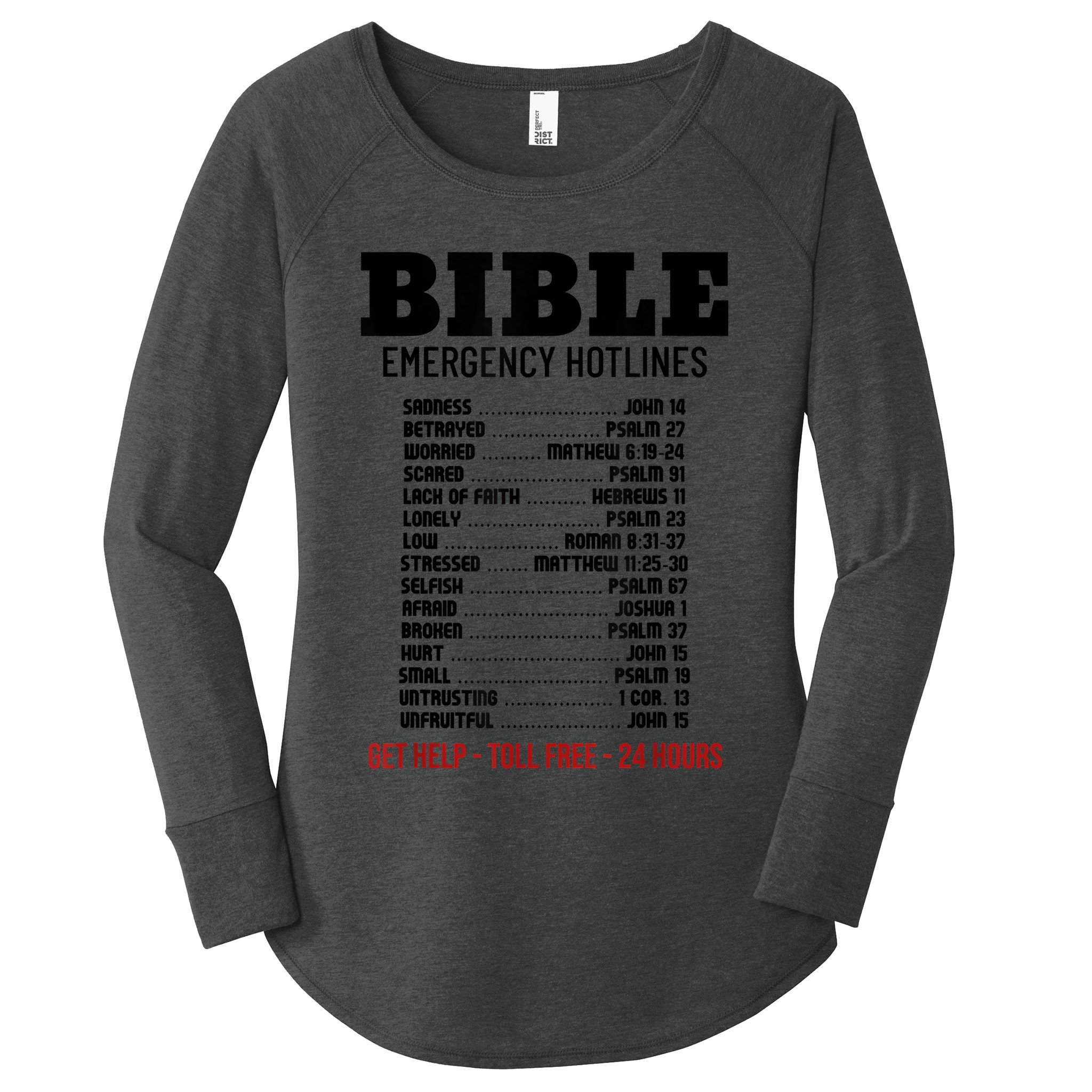 Bible Gifts Emergency Verse Numbers Scripture Hotline Women's Perfect Tri Tunic Long Sleeve Shirt