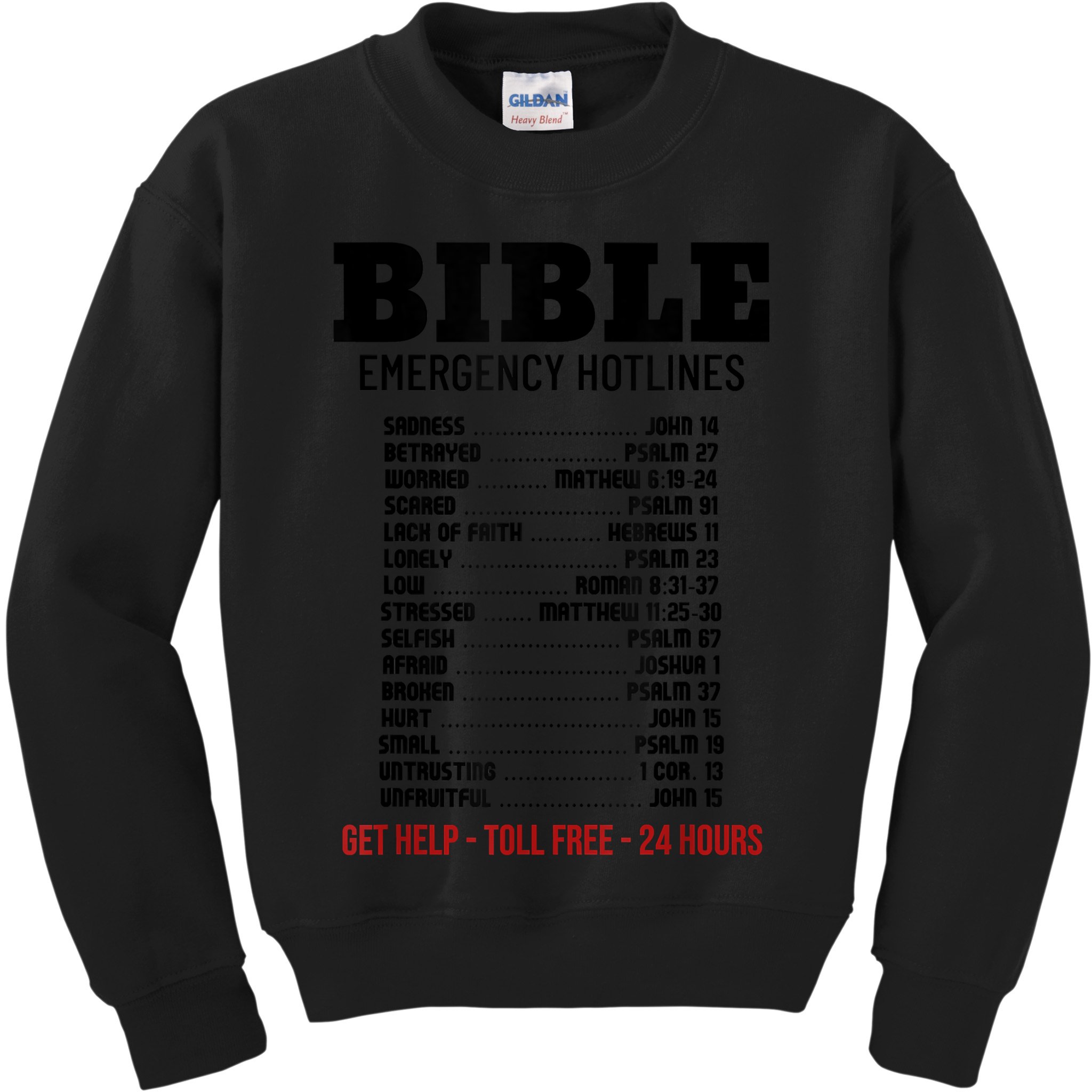 Bible Gifts Emergency Verse Numbers Scripture Hotline Kids Sweatshirt
