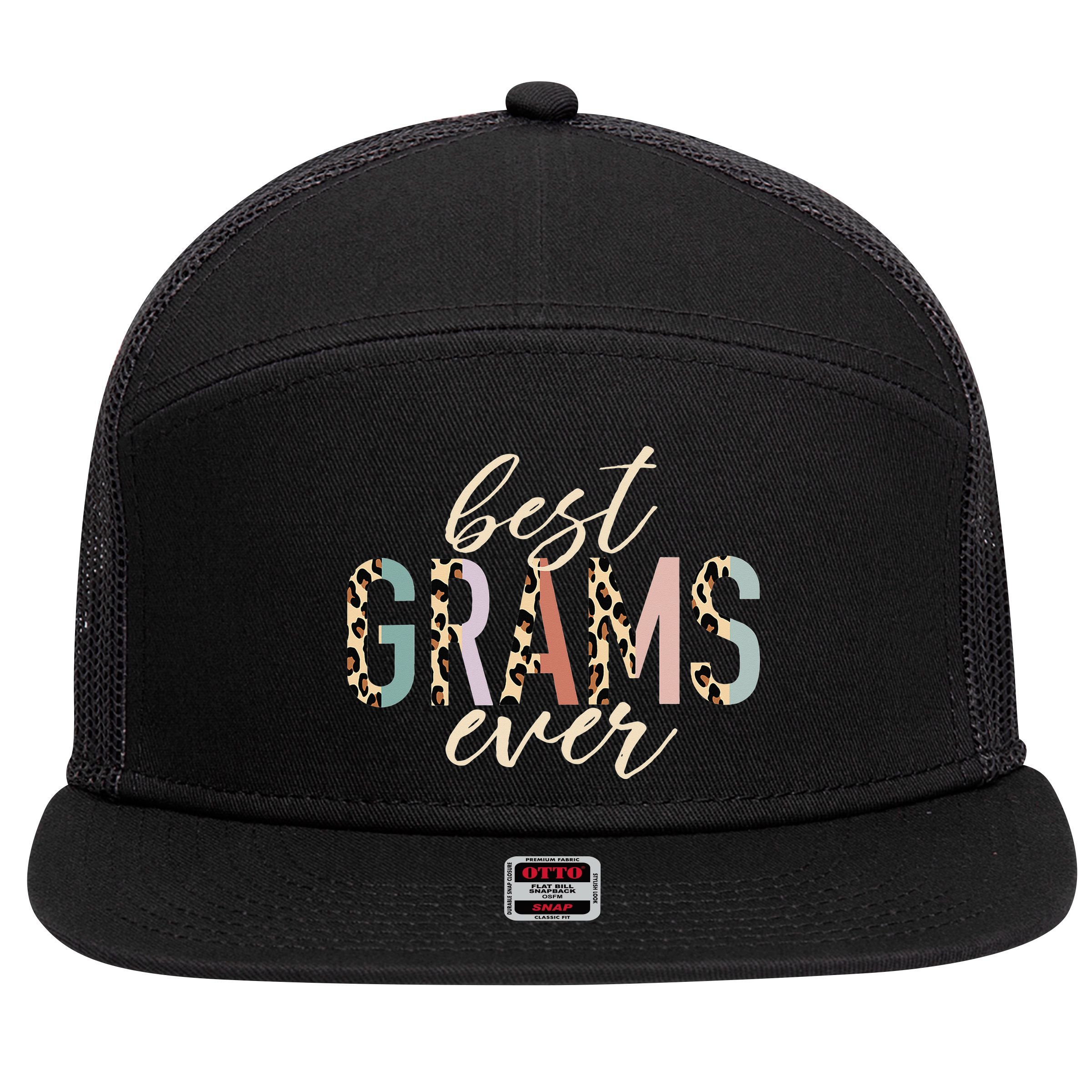 Best Grams Ever Gifts Leopard funny Mothers Day 7 Panel Mesh Trucker Snapback Hat
