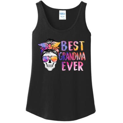 Best Grandma Ever Skull Messy Bun Sunglasses Mother's Day Ladies Essential Tank