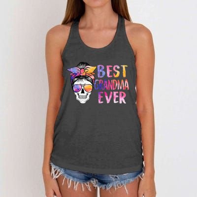 Best Grandma Ever Skull Messy Bun Sunglasses Mother's Day Women's Knotted Racerback Tank