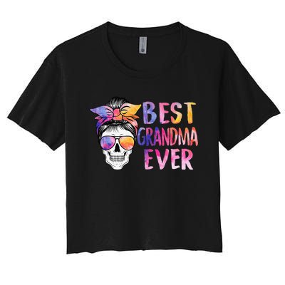 Best Grandma Ever Skull Messy Bun Sunglasses Mother's Day Women's Crop Top Tee