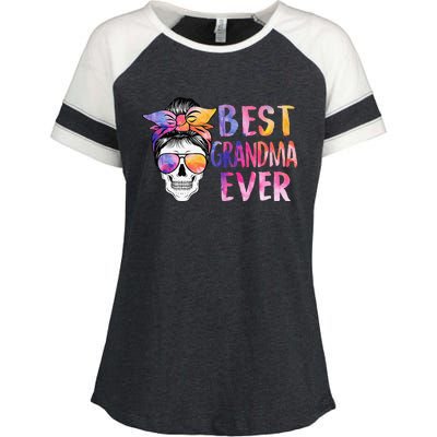 Best Grandma Ever Skull Messy Bun Sunglasses Mother's Day Enza Ladies Jersey Colorblock Tee