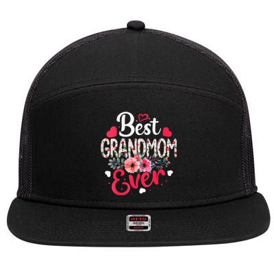 Best Grandmom Ever Funny Flower Mother's Day Clothing 7 Panel Mesh Trucker Snapback Hat