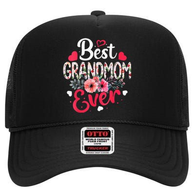 Best Grandmom Ever Funny Flower Mother's Day Clothing High Crown Mesh Back Trucker Hat