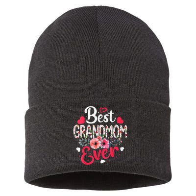 Best Grandmom Ever Funny Flower Mother's Day Clothing Sustainable Knit Beanie