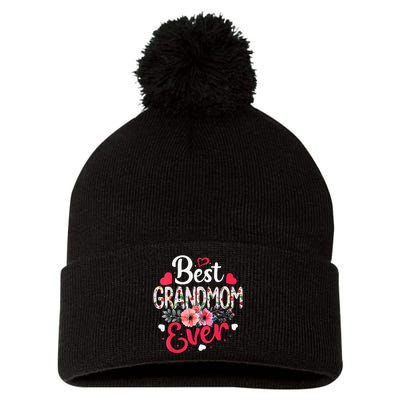 Best Grandmom Ever Funny Flower Mother's Day Clothing Pom Pom 12in Knit Beanie