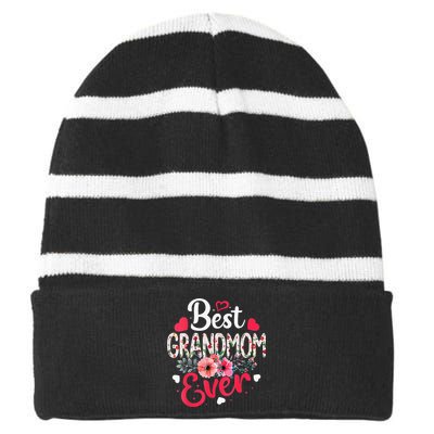 Best Grandmom Ever Funny Flower Mother's Day Clothing Striped Beanie with Solid Band