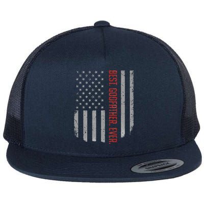 Best Godfather Ever American Flag Gift For Fathers Day Flat Bill Trucker Hat