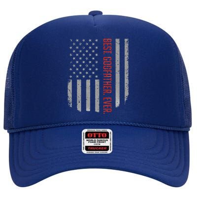 Best Godfather Ever American Flag Gift For Fathers Day High Crown Mesh Back Trucker Hat