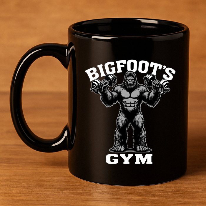 Bigfoot Gym Funny Sasquatch Bodybuilding Weightlifting Meaningful Gift 11oz C Handle Ceramic Mug