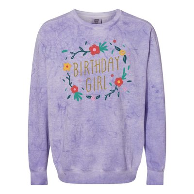 Birthday Girl Floral Colorblast Crewneck Sweatshirt