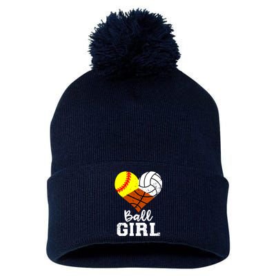 Ball Girl Funny Softball Volleyball Basketball Girl Pom Pom 12in Knit Beanie