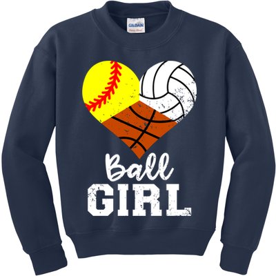 Ball Girl Funny Softball Volleyball Basketball Girl Kids Sweatshirt