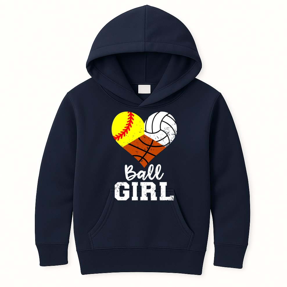 Ball Girl Funny Softball Volleyball Basketball Girl Kids Hoodie