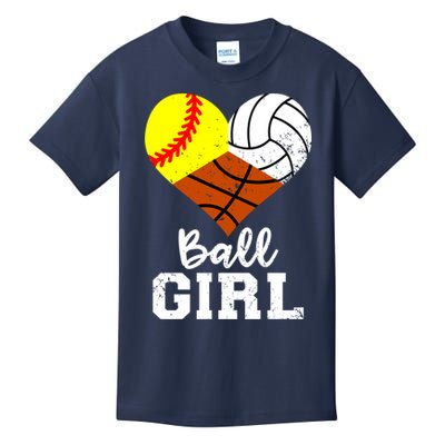 Ball Girl Funny Softball Volleyball Basketball Girl Kids T-Shirt
