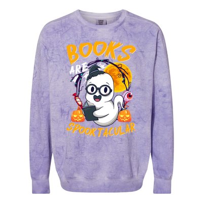 Boooks Ghost Funny Halloween Teacher Book Library Reading Cool Gift Colorblast Crewneck Sweatshirt