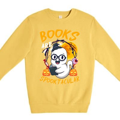 Boooks Ghost Funny Halloween Teacher Book Library Reading Cool Gift Premium Crewneck Sweatshirt