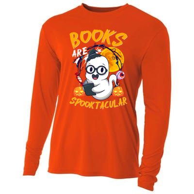 Boooks Ghost Funny Halloween Teacher Book Library Reading Cool Gift Cooling Performance Long Sleeve Crew