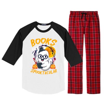 Boooks Ghost Funny Halloween Teacher Book Library Reading Cool Gift Raglan Sleeve Pajama Set