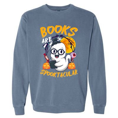 Boooks Ghost Funny Halloween Teacher Book Library Reading Cool Gift Garment-Dyed Sweatshirt