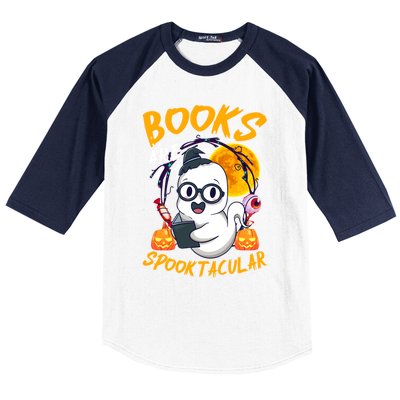 Boooks Ghost Funny Halloween Teacher Book Library Reading Cool Gift Baseball Sleeve Shirt