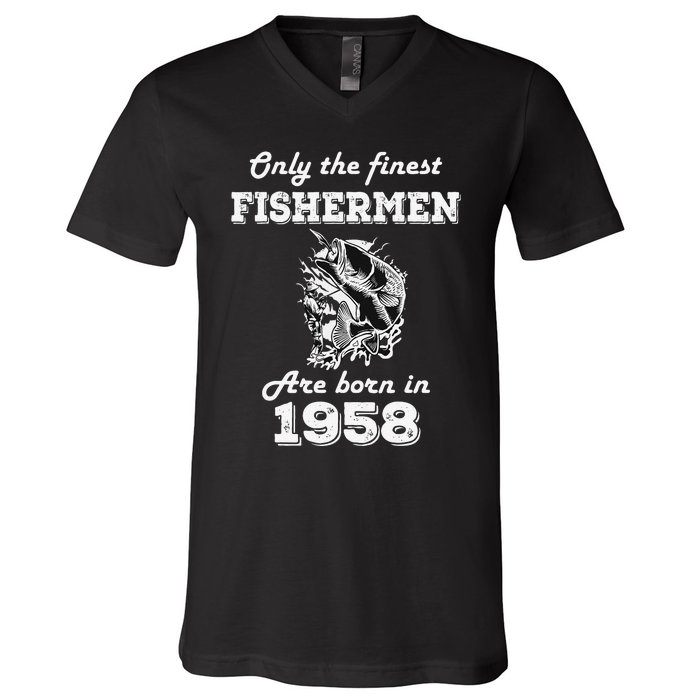 Birthday Gift Fishing Fisherman 1958 64th Birthday V-Neck T-Shirt