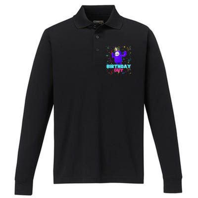 Birthday Guy Fun Popular Video Game Theme Birthday Performance Long Sleeve Polo