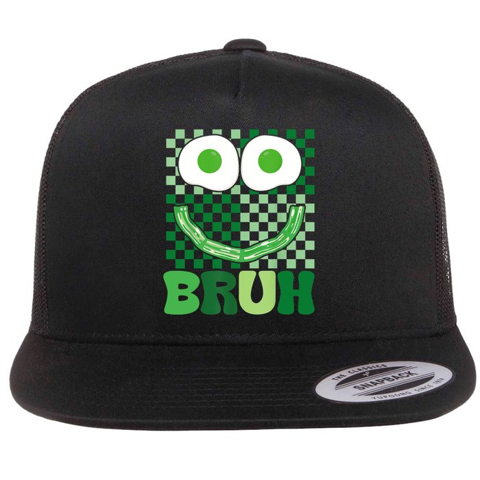 Bruh Green Face Eggs And Bacon Ham Breakfast St Patrick's Flat Bill Trucker Hat