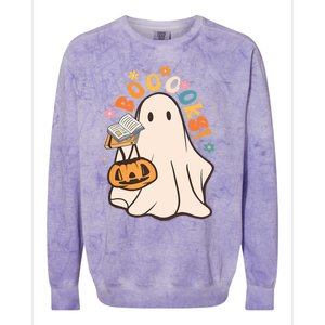 Booooks Ghost Funny Halloween Teacher Book Library Reading Funny Gift Colorblast Crewneck Sweatshirt