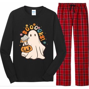 Booooks Ghost Funny Halloween Teacher Book Library Reading Funny Gift Long Sleeve Pajama Set