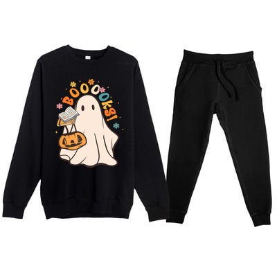 Booooks Ghost Funny Halloween Teacher Book Library Reading Funny Gift Premium Crewneck Sweatsuit Set