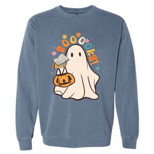 Booooks Ghost Funny Halloween Teacher Book Library Reading Funny Gift Garment-Dyed Sweatshirt