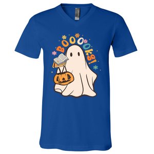 Booooks Ghost Funny Halloween Teacher Book Library Reading Funny Gift V-Neck T-Shirt