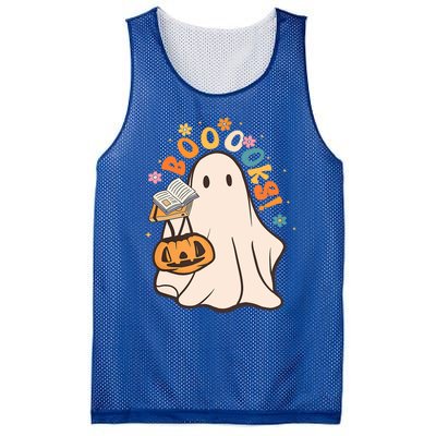 Booooks Ghost Funny Halloween Teacher Book Library Reading Funny Gift Mesh Reversible Basketball Jersey Tank